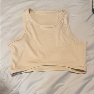 Cream Ribbed Women's Crop Top